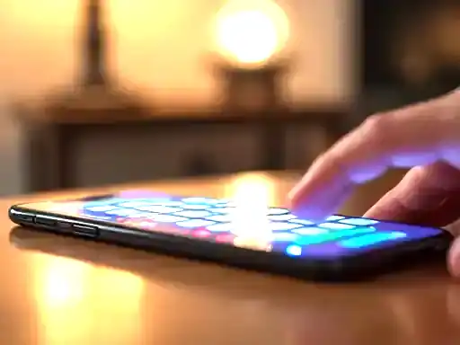 Mobile pokies on a phone in Australian living room